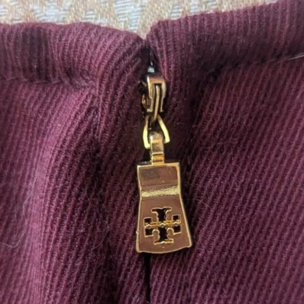 Tory Burch Celeste dress dark plum burgundy leather accent wool blend Size 6